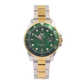 OLEVS Luxury Analogue Men's Watch(Green-Gold Dial & Silver & Gold Colored Strap)-Ol85G, Green dial with Gold tone
