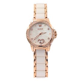 Olevs 5518 RoseGold Stainless Steel Analoge Wrist Watch For Women - White & RoseGold